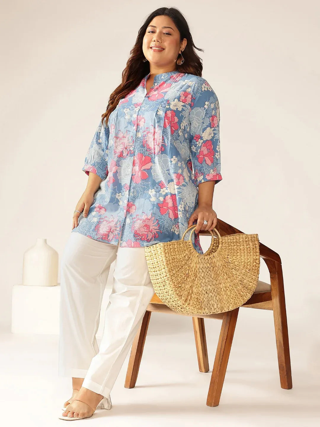 Plus Size Pure Cotton Floral Printed A-line Tunic
