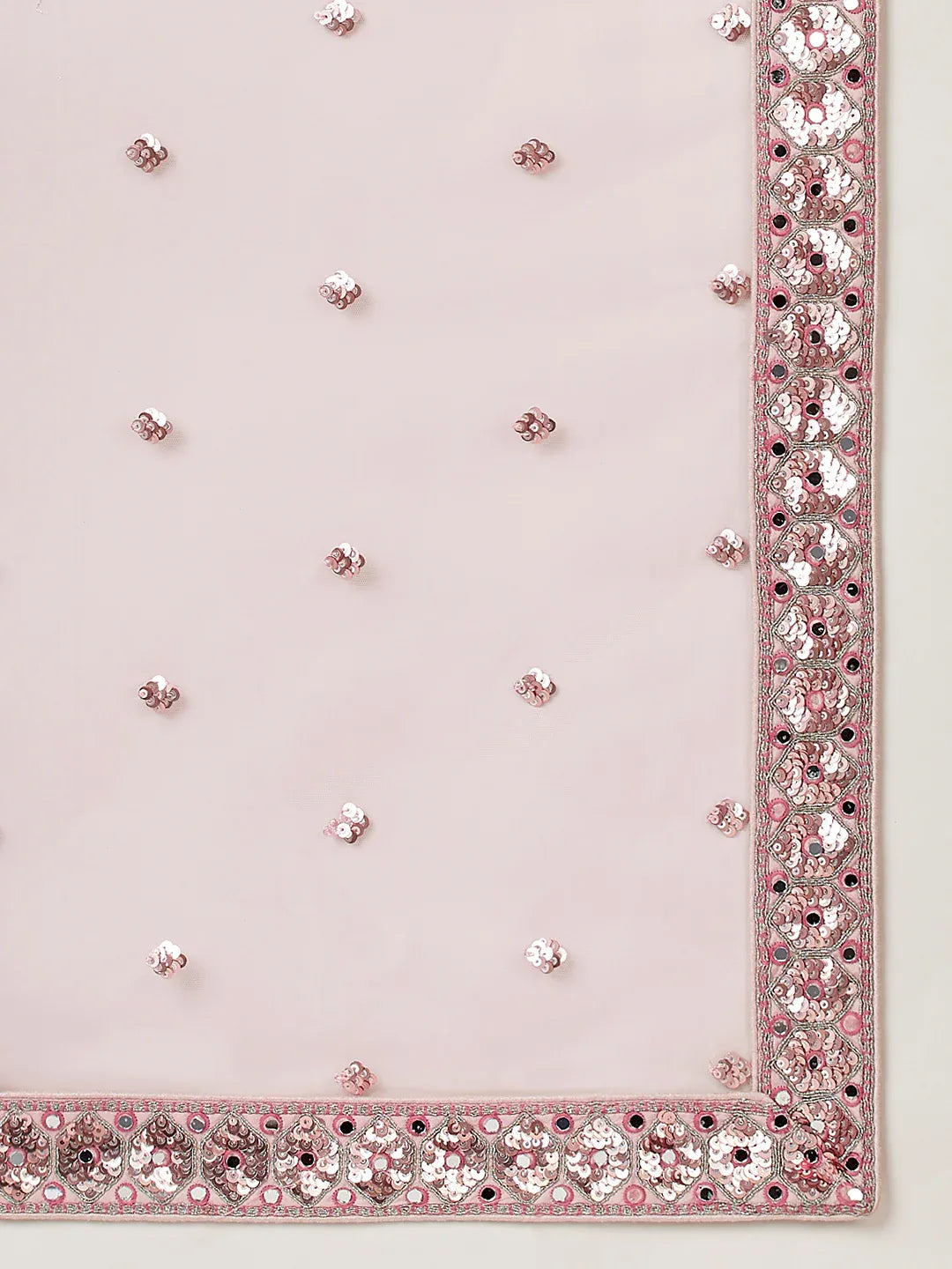 Rose gold and silver net mirror and sequins embroidery semi-stitched lehenga choli with dupatta for women, view 9