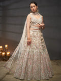 Cream - Multi Sequins Heavy Zarkan Net Embroidered Semi-Stitched Bridal Lehenga choli