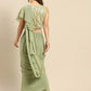 Blouse with prestiched frill Gown with Attached Drape