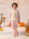Boys Floral Printed Straight Fit Pure Cotton Kurta Pyjama with Nehru Jacket