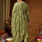 Women's Plus Size Sage Green Silk Blend Flared Gown With Embellished Belt