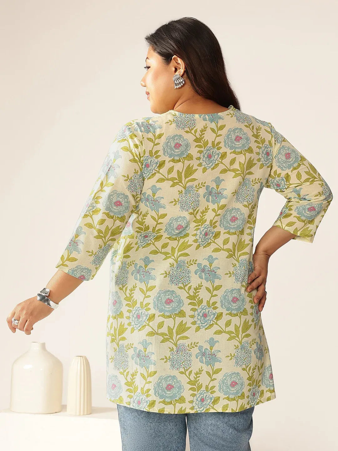 Plus Size Pure Cotton Floral Printed A-line Tunic