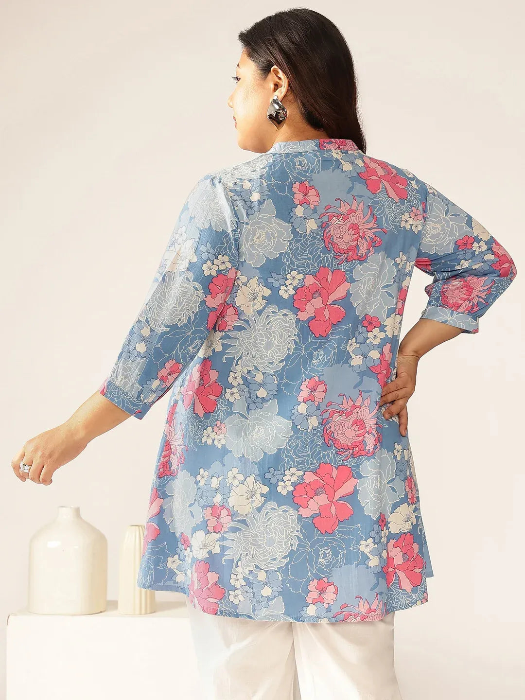 Plus Size Pure Cotton Floral Printed A-line Tunic