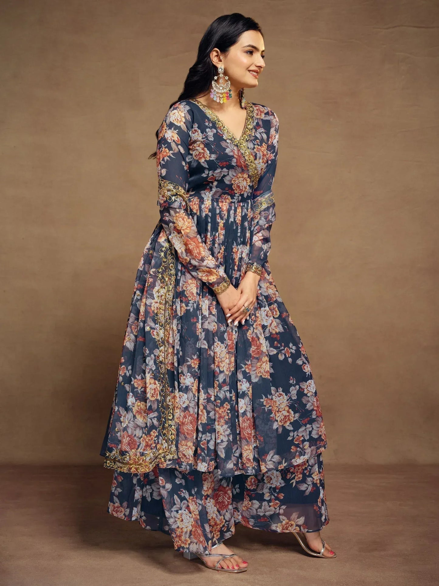 Floral Printed Chiffon Function Wear Palazzo Suit