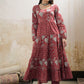 Women Floral Printed Round Neck Tiered Anarkali Pure Cotton Kurta With Trouser