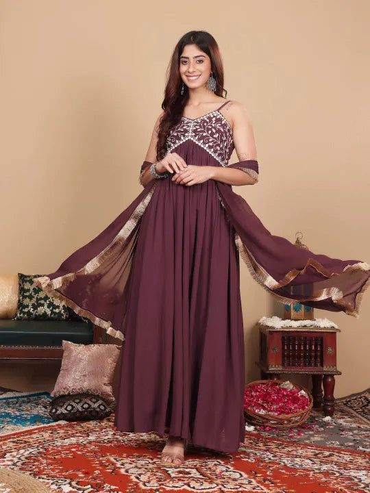 Ethnic Motifs Embroidered Gotta Patti Georgette Kurta With Dupatta