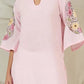 Women Farshi Floral Embroidered U-Neck Pure Cotton Kurti with Salwar