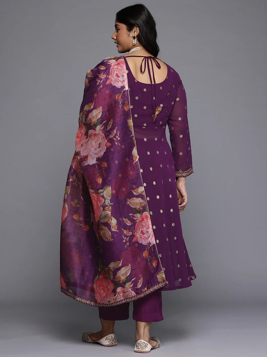 Plus Size Printed Empire Gotta Patti Kurta with Trousers & With Dupatta