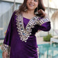 Teal blue and purple velvet mirror work sharara set for women, festive party wear, view 15