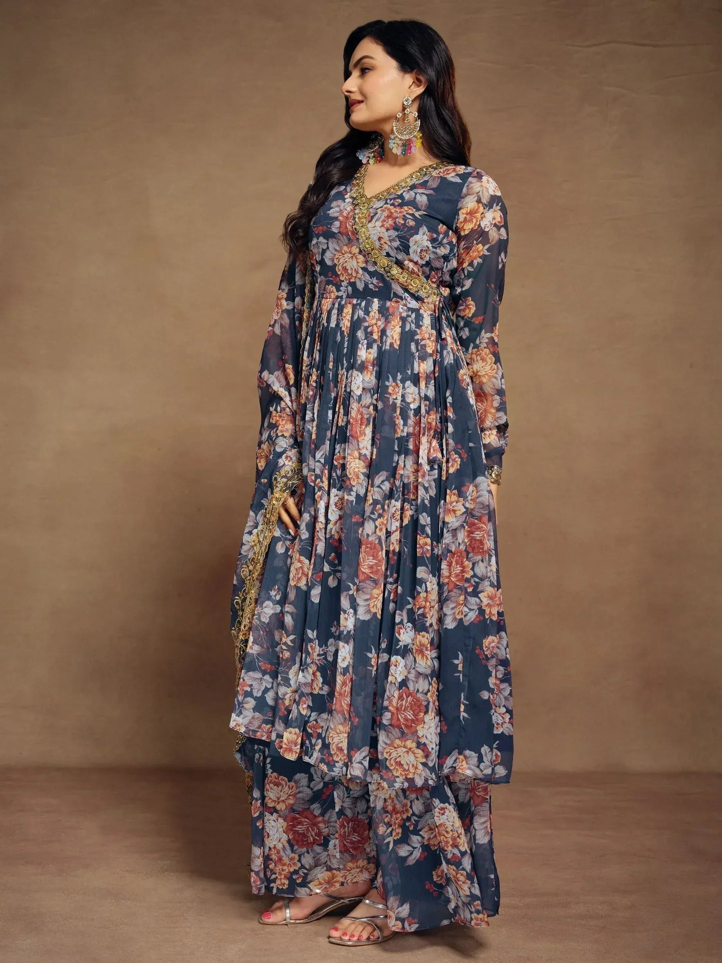 Floral Printed Chiffon Function Wear Palazzo Suit