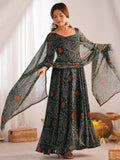 Wonderful Green Bandhej Printed Georgette Casual Wear Anarkali Suit