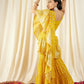 Crop Top with Sharara Saree and frill Dupatta in Ethnic Motifs