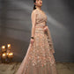 Peach - Multi Sequins Embroidered Net Semi-Stitched Bridal Lehenga choli