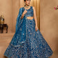 Grey/Navy - Net Fabric Sequins embroidery Semi-Stitched Lehenga & Unstitched Blouse With Dupatta