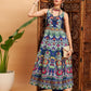 Women Navy Floral Sleeveless Anarkali Maxi Kurta