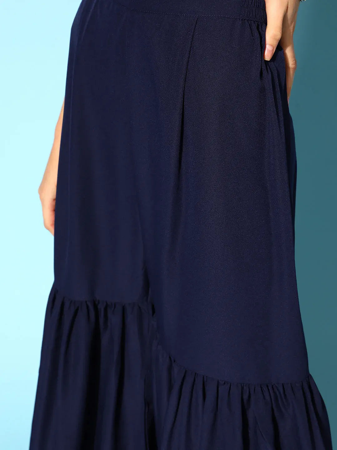 Women's Navy Blue Top to Toe Printed Fusion Sharara Sets With Dupatta