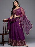 Plus Size Printed Sequined Detail Foil Print Lehenga Choli With Dupatta