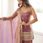 Captivating Purple Zari Embroidered Silk Function Wear Palazzo Suit