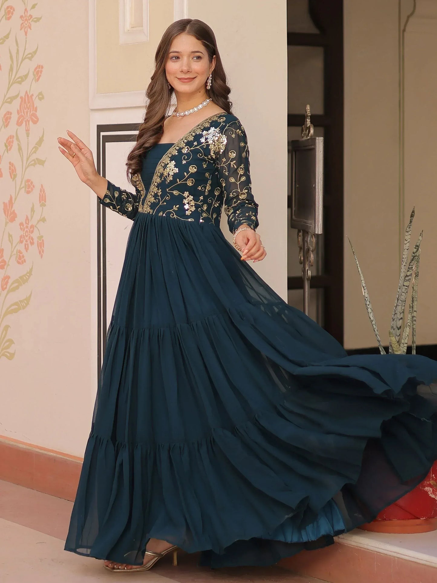Beautiful Sequins Embroidered Festival Wear Gown