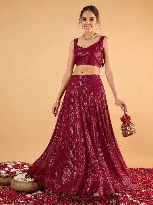 Women Sequins Sleeveless Crop Top With Anarkali Skirt