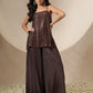 Women Black/Brown Sequin Strappy Top With Flared Pants