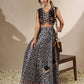 Women Black Embroidery Crop Vest With Anarkali Skirt