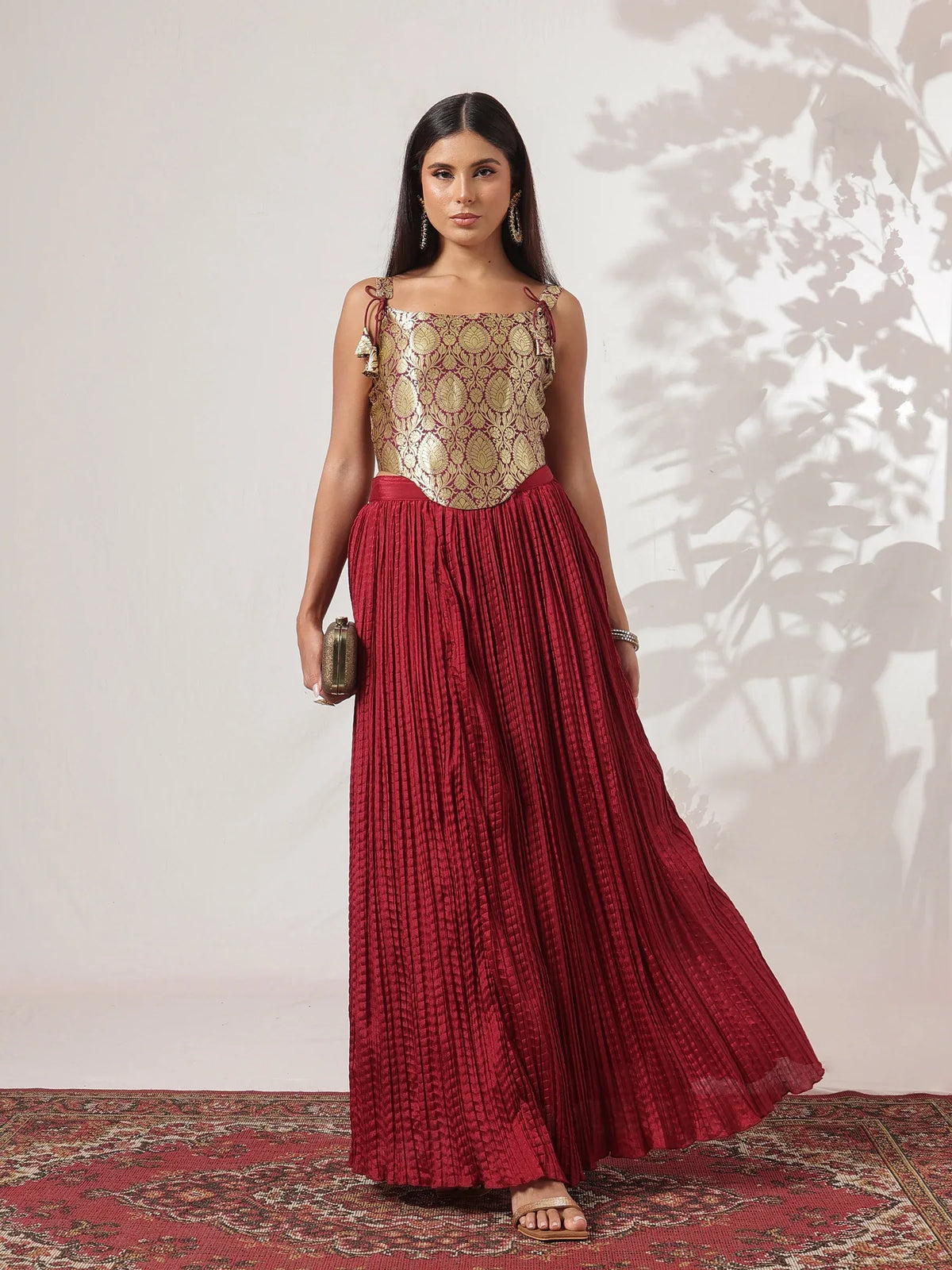 Women Royal Blue/Maroon/Black Brocade Corset Top