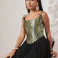 Women Royal Blue/Maroon/Black Brocade Corset Top