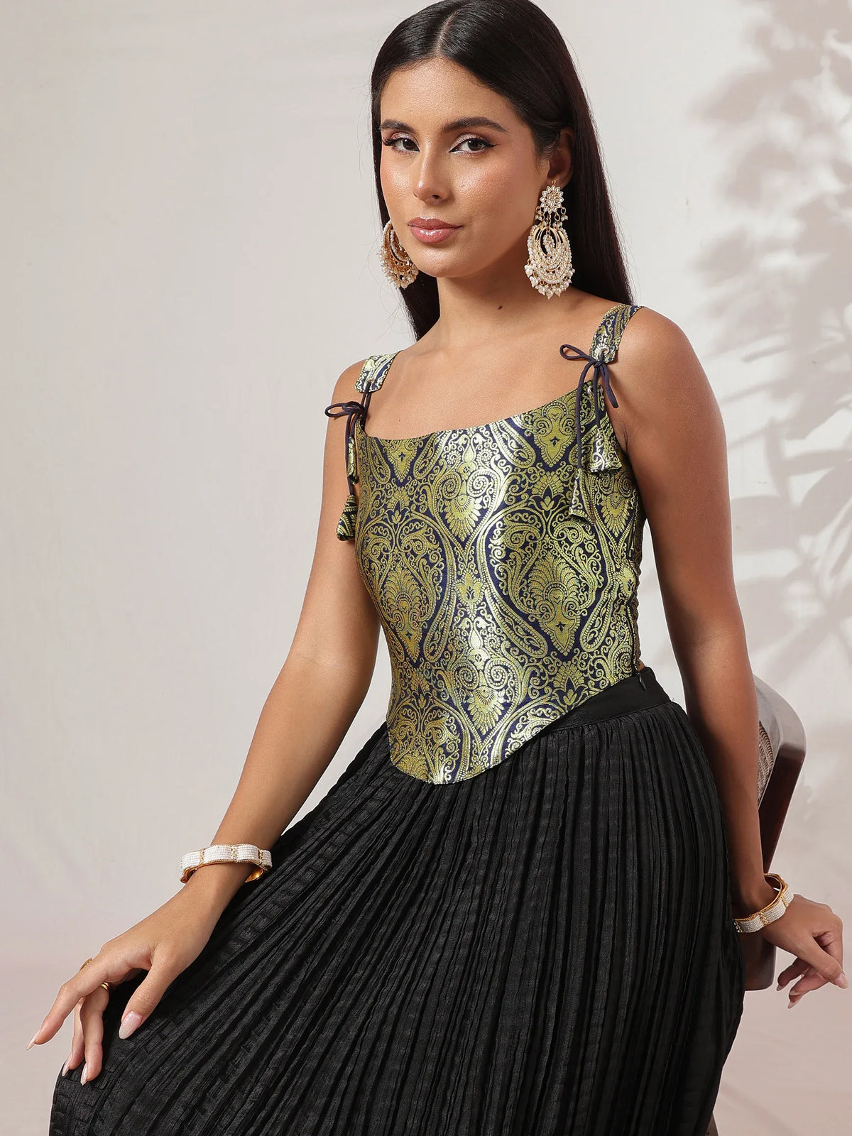 Women Royal Blue/Maroon/Black Brocade Corset Top
