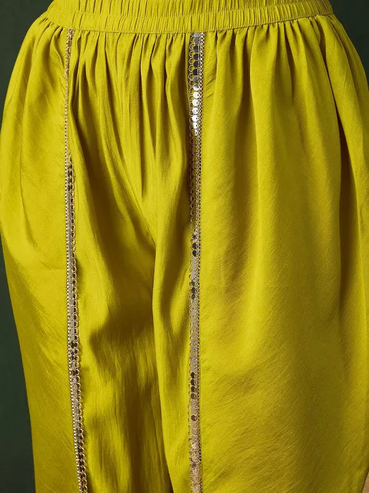 Embellished Mirror Work Roman Silk Tunic With Dhoti Pant
