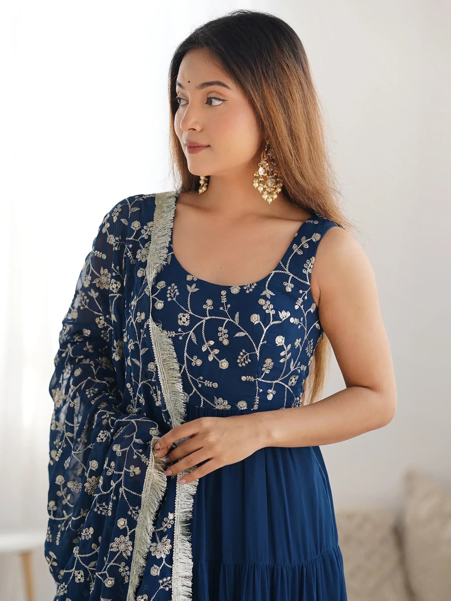 Embroidered Georgette Anarkali Gown With Dupatta