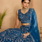 Grey/Navy - Net Fabric Sequins embroidery Semi-Stitched Lehenga & Unstitched Blouse With Dupatta