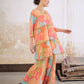Women Orange/Green Tie & Dye Coin Lace Tired Kurta With Sharara Pants
