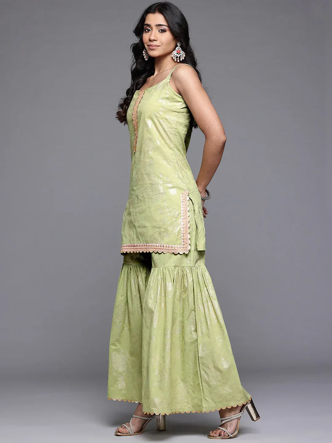 Floral Printed Gotta Patti Pure Cotton Kurti with Sharara & With Dupatta