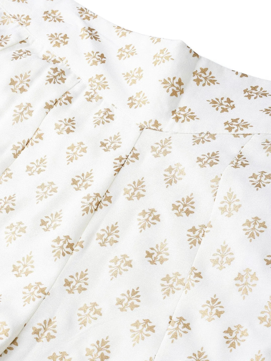 White Ethnic Motif Printed Rayon Flared Women Palazzo With One Pocket