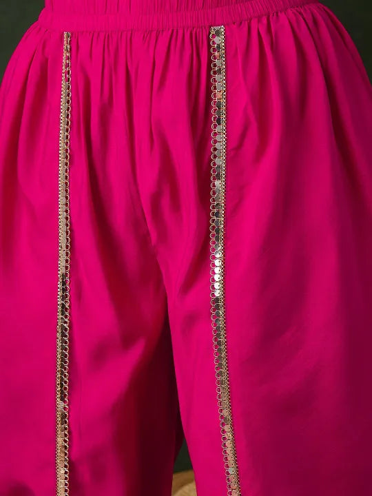 Embellished Mirror Work Roman Silk Tunic With Dhoti Pant