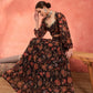 Women Black Floral Sweetheart Neck Crop Top With Anarkali Skirt
