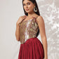 Women Royal Blue/Maroon/Black Brocade Corset Top
