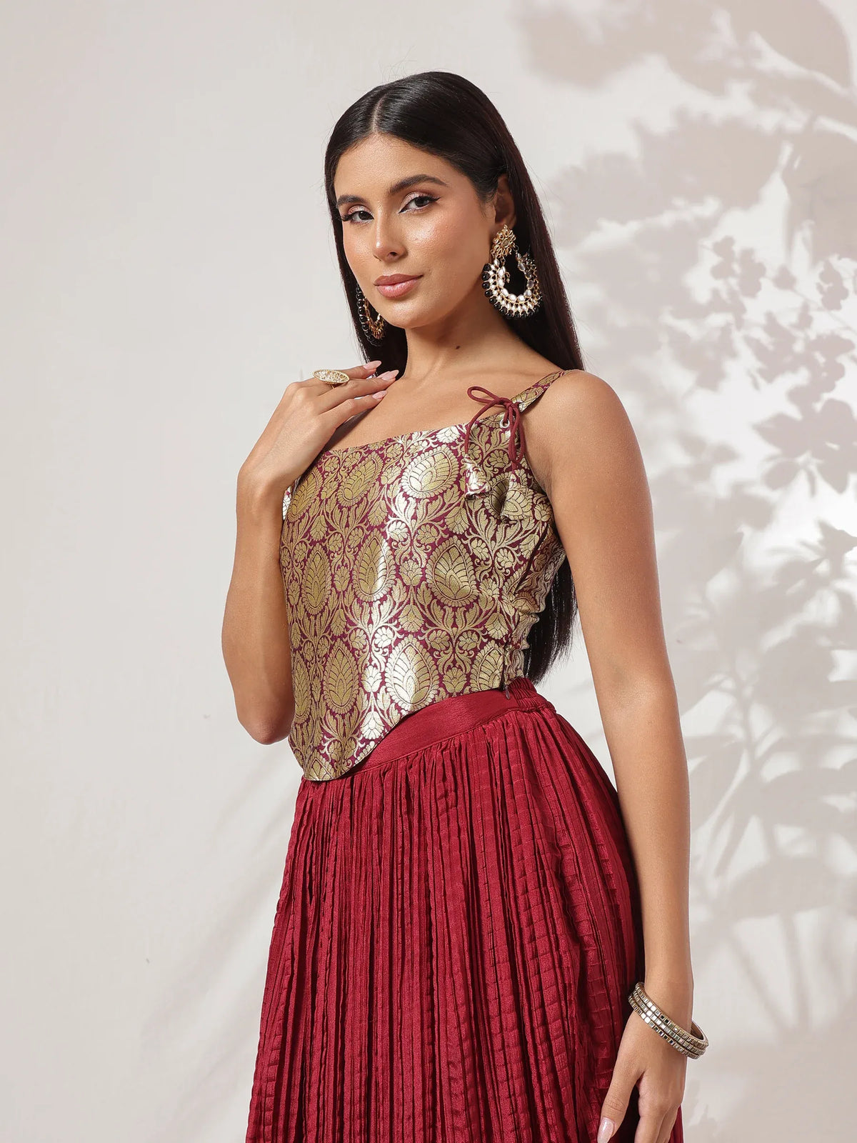 Women Royal Blue/Maroon/Black Brocade Corset Top