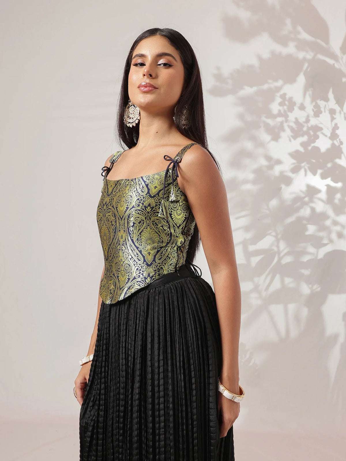 Women Royal Blue/Maroon/Black Brocade Corset Top