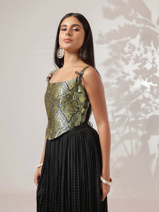 Women Royal Blue/Maroon/Black Brocade Corset Top