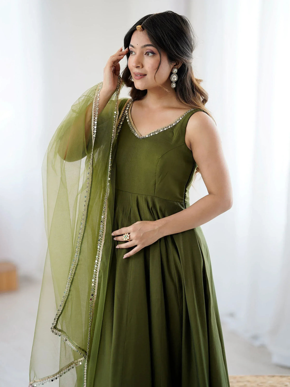 Chanderi Silk Lace Work Festive Wear Anarkali Suit