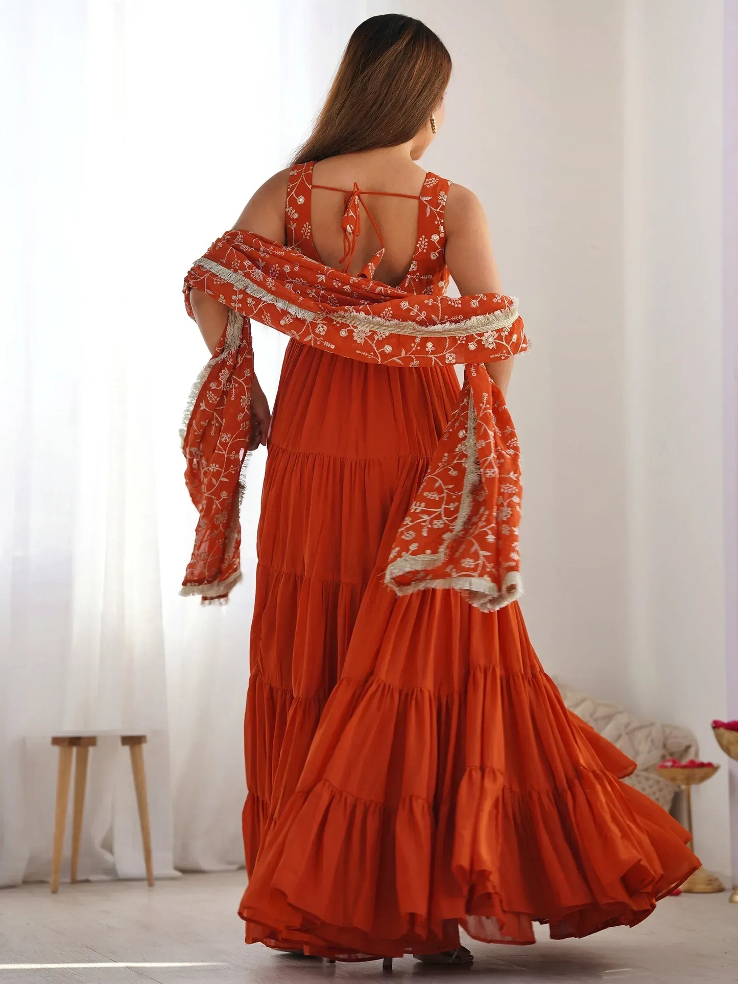 Embroidered Georgette Anarkali Gown With Dupatta