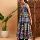 Women Navy Floral Sleeveless Anarkali Maxi Kurta