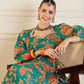 Women Green & Mustard Floral Anarkali Skirt With Crop Top