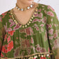 Women Orange/Green Tie & Dye Coin Lace Tired Kurta With Sharara Pants