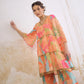 Women Orange/Green Tie & Dye Coin Lace Tired Kurta With Sharara Pants