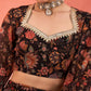 Women Black Floral Sweetheart Neck Crop Top With Anarkali Skirt