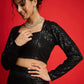 Women Metallic Shine Sequins Crop Top With Fish Cut Skirt